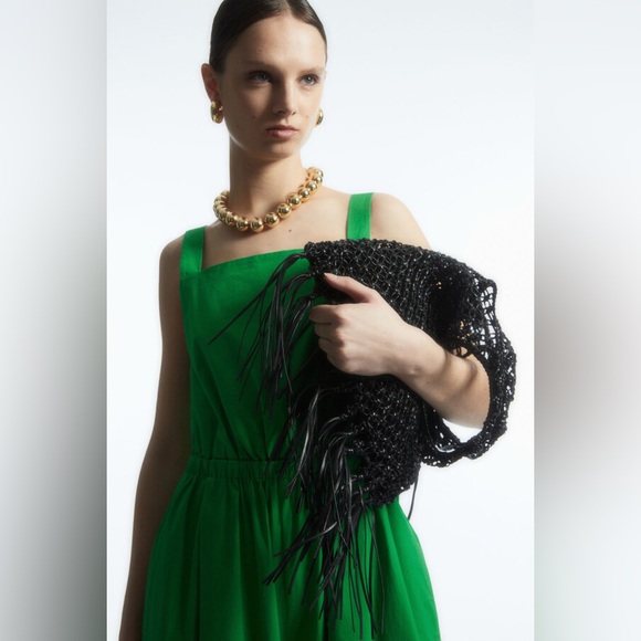 COS Bow-Back Wide-Leg Jumpsuit Green Sleeveless Cotton Size 2 - Picture 4 of 12